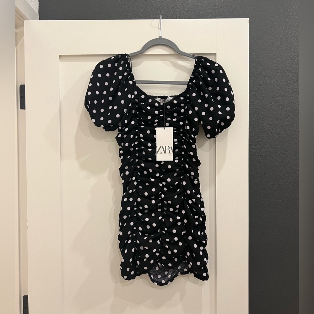 Zara mini ruched polka dot dress size XS NWT